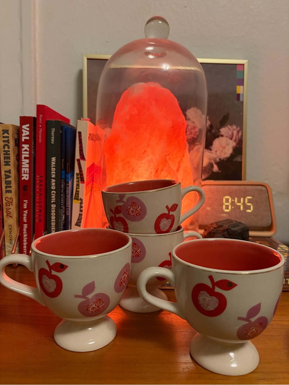 🍎 Anthropologie Set of 4 Red, Pink & Cream Ceramic Pedestal Cups